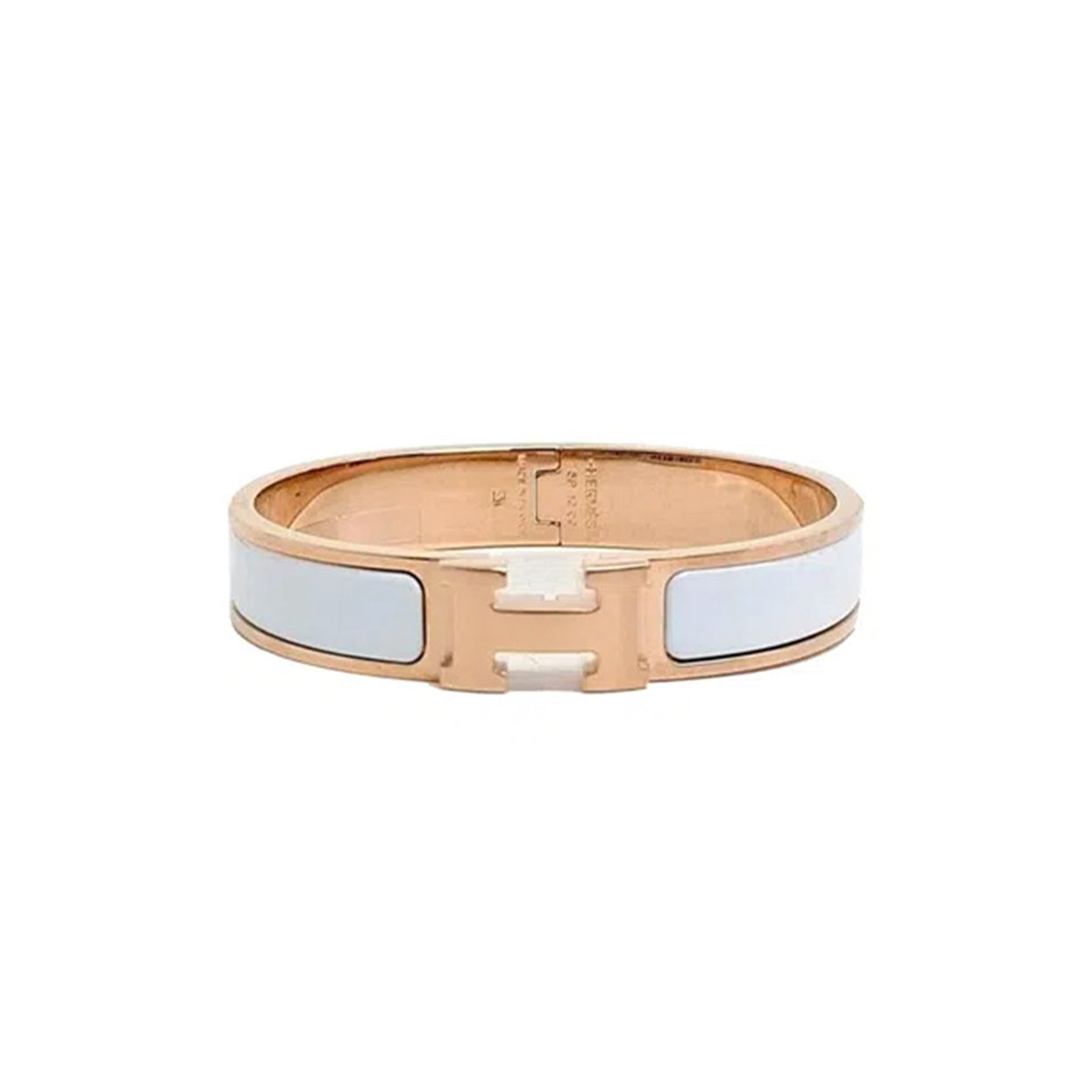 H**mes white enamel narrow clic clac h bracelet pm